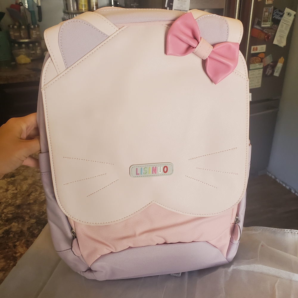 Lisinuo Cute Pink and Purple Cat Backpack with Bow